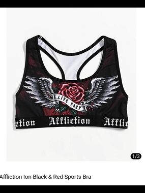 Affliction Black & Red 'Live Fast' Winged Rose Sports Bra
